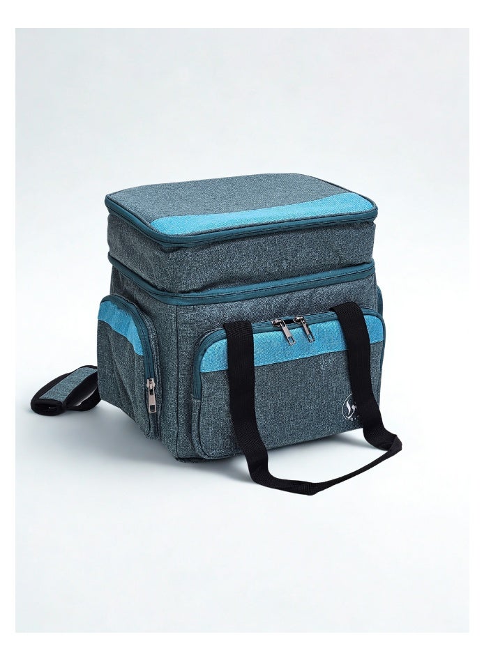 قمرا شنطة / حقيبة تخييم وسفر نظام طابقين – متعددة الجيوب ومبطنة من الداخل، مصنوعة من قماش اكسفورد متين ومقاوم للماء، مثالية لتنظيم الأغراض أثناء الرحلات والتخييم (28×20×28سم) - Image 5