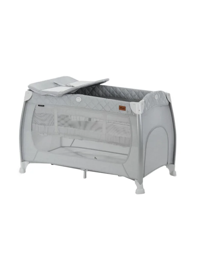 hauck Travel Cots Play N Relax Center Foldable, Wheeled, Newborn Attachment, Changing Top, Side Pocket, Easy To Fold, Tilt - Resistant Design , Modern Style, For Babies Up To 15 Kg - Grey