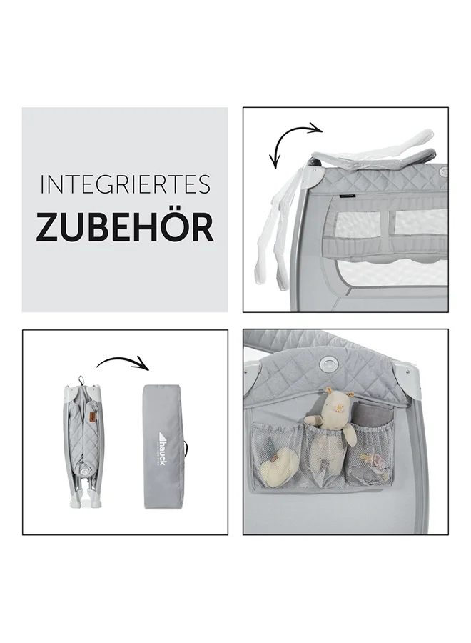 هوك Travel Cots Play N Relax Center Foldable, Wheeled, Newborn Attachment, Changing Top, Side Pocket, Easy To Fold, Tilt - Resistant Design , Modern Style, For Babies Up To 15 Kg - Grey