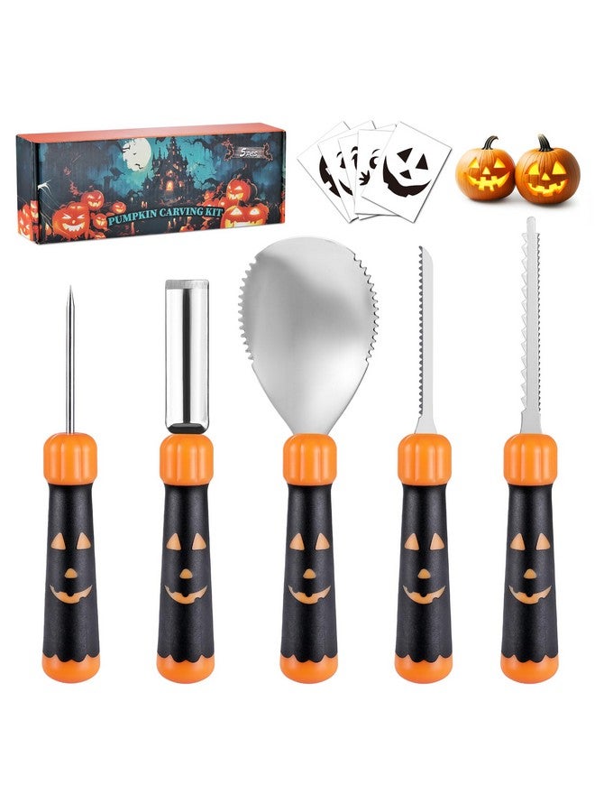 HAUSHOF Pumpkin Carving Tools with Stencils, 5PCS Halloween Pumpkin Carving Kit Professional Knives Set with Case, Halloween Gifts for Halloween Decorations - Image 1