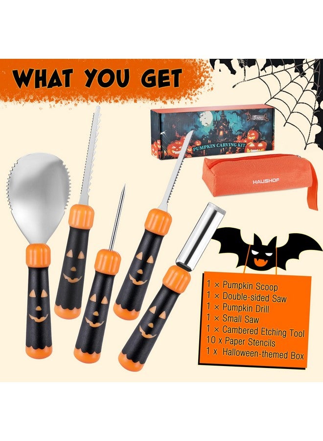 HAUSHOF Pumpkin Carving Tools with Stencils, 5PCS Halloween Pumpkin Carving Kit Professional Knives Set with Case, Halloween Gifts for Halloween Decorations - Image 4