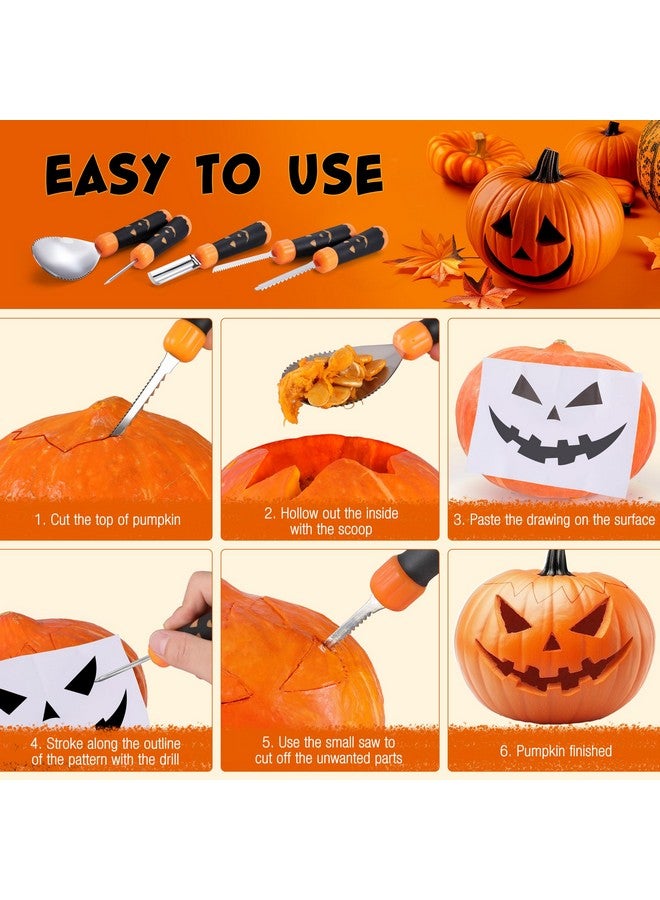 HAUSHOF Pumpkin Carving Tools with Stencils, 5PCS Halloween Pumpkin Carving Kit Professional Knives Set with Case, Halloween Gifts for Halloween Decorations - Image 3