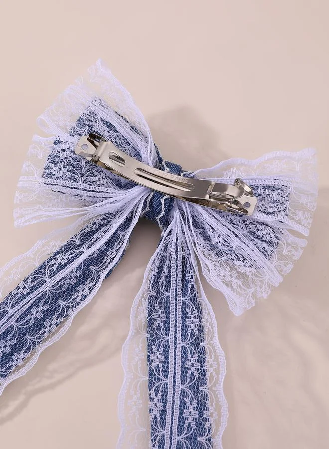 تايك تو Girls Dark Blue Denim Lace Details Bow Hair Clip