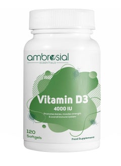 Vitamin D3 4000 IU (100 mcg) Vitamin D Tablets for Healthy Bones and Teeth Vitamin D 4000iu Supports Immunity and Muscle Function Gluten Free (Pack of 1-120 Softgels)