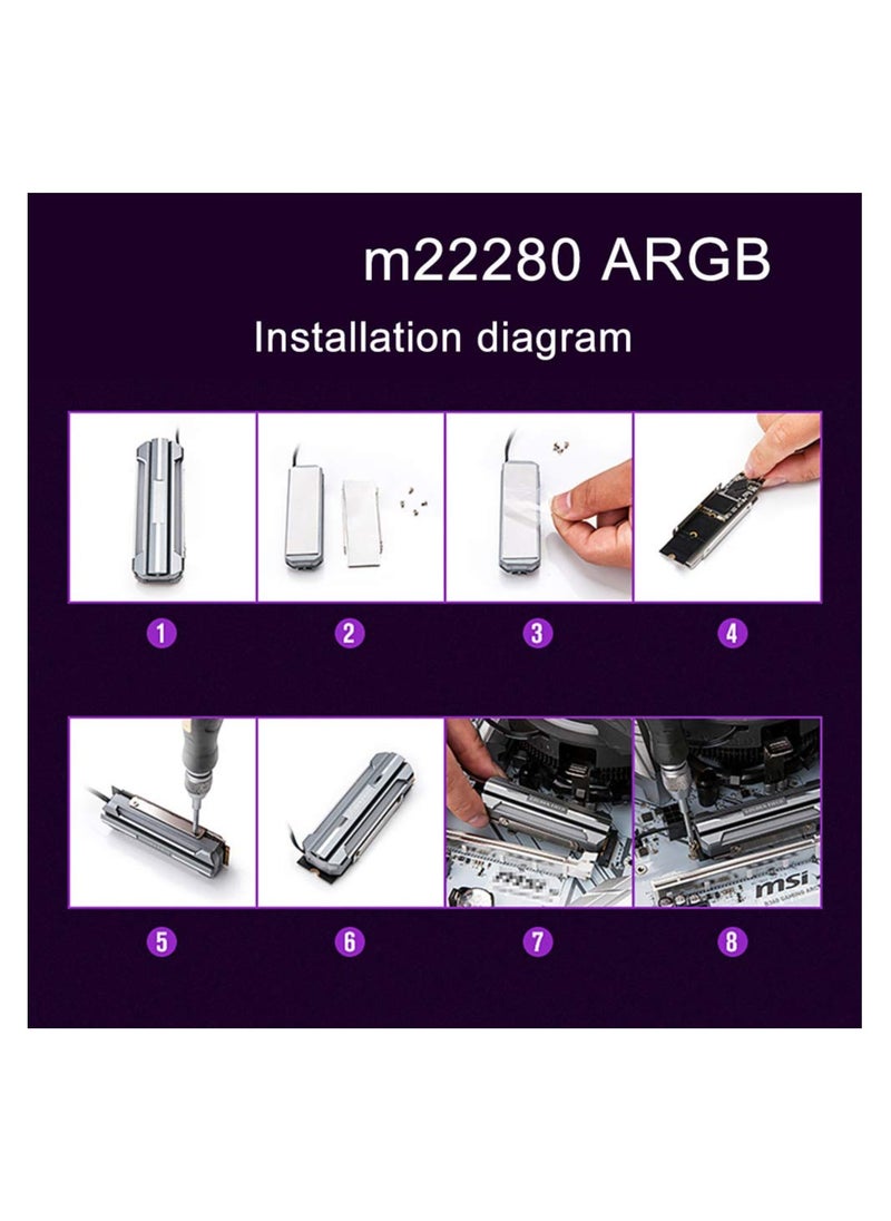 SYOSI - مبرد مشتت حراري M.2 2280، مشتت حراري SSD، وسادة حرارية Argb 5 فولت، مبرد 3 دبابيس، مشتت تبريد SSD M.2، مبرد قرص الحالة الصلبة لـ 2280 M.2 SSD، تحقيق تأثيرات دورة أحادية اللون ثابتة ومتعددة الألوان - Image 1