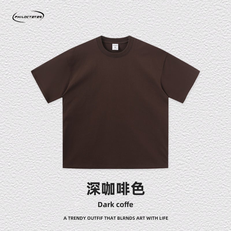2025 Spring And Trendy Brand Ins Heavyweight Double Yarn T-Shirt 275G American Pure Color Youth Short-Sleeved Men'S T-Shirt - Image 1
