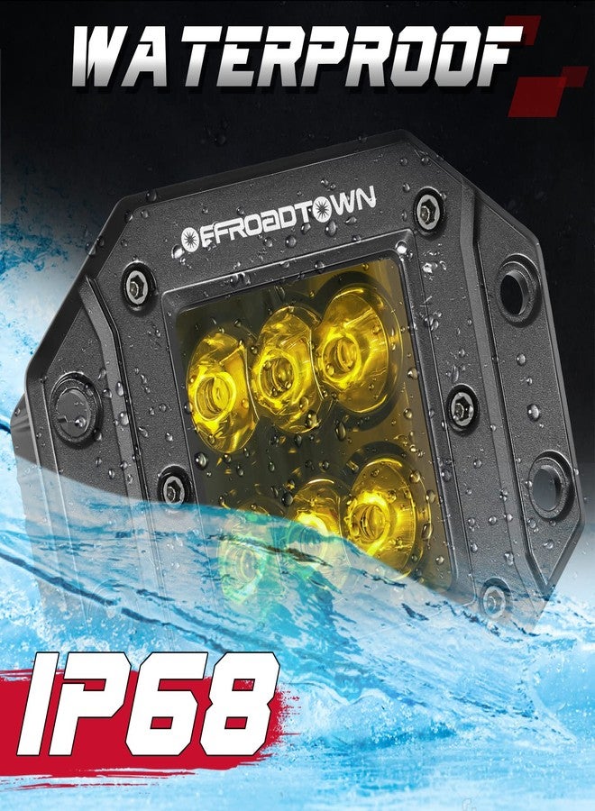 OFFROADTOWN مصابيح LED مثبتة بشكل مسطح من OFFROADTOWN، صفراء، 5 بوصات، 12000 لومن، مصابيح قيادة LED من نوع CREE، مصابيح ضباب LED، مصابيح خلفية، مصابيح احتياطية كهرمانية، مصابيح للطرق الوعرة للشاحنات، سيارات البيك أب، سيارات الجيب، سيارات الدفع الرباعي، القوارب، سيارات الدفع الرباعي - Image 5