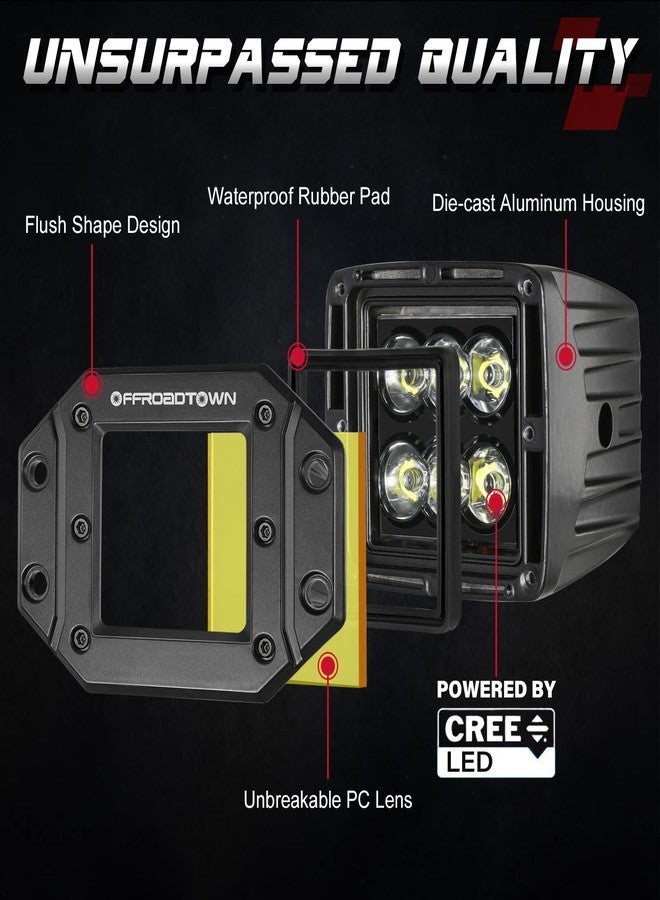 OFFROADTOWN مصابيح LED مثبتة بشكل مسطح من OFFROADTOWN، صفراء، 5 بوصات، 12000 لومن، مصابيح قيادة LED من نوع CREE، مصابيح ضباب LED، مصابيح خلفية، مصابيح احتياطية كهرمانية، مصابيح للطرق الوعرة للشاحنات، سيارات البيك أب، سيارات الجيب، سيارات الدفع الرباعي، القوارب، سيارات الدفع الرباعي - Image 3