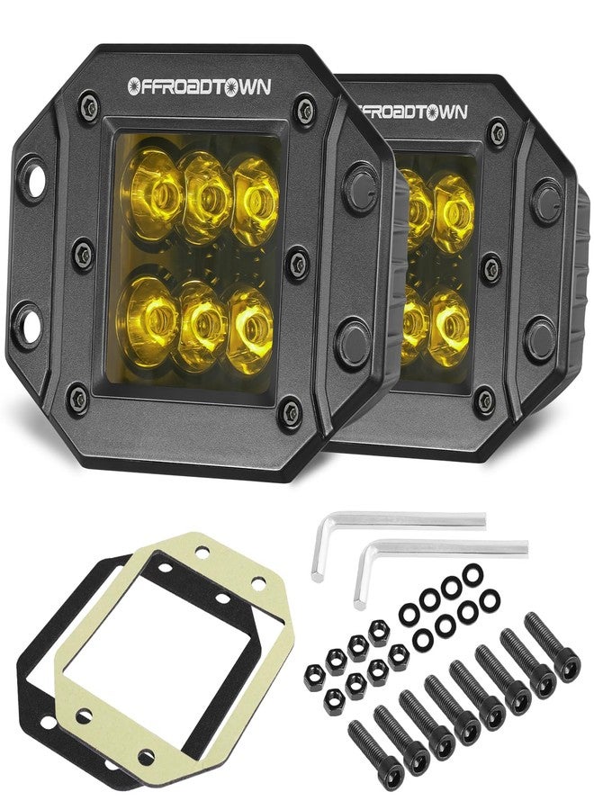 OFFROADTOWN مصابيح LED مثبتة بشكل مسطح من OFFROADTOWN، صفراء، 5 بوصات، 12000 لومن، مصابيح قيادة LED من نوع CREE، مصابيح ضباب LED، مصابيح خلفية، مصابيح احتياطية كهرمانية، مصابيح للطرق الوعرة للشاحنات، سيارات البيك أب، سيارات الجيب، سيارات الدفع الرباعي، القوارب، سيارات الدفع الرباعي - Image 1