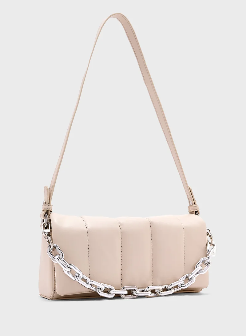 جينجر Quilted Padded Metal Chain Detail Crossbody Bag