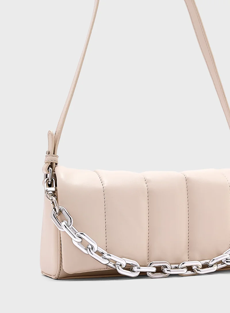 جينجر Quilted Padded Metal Chain Detail Crossbody Bag