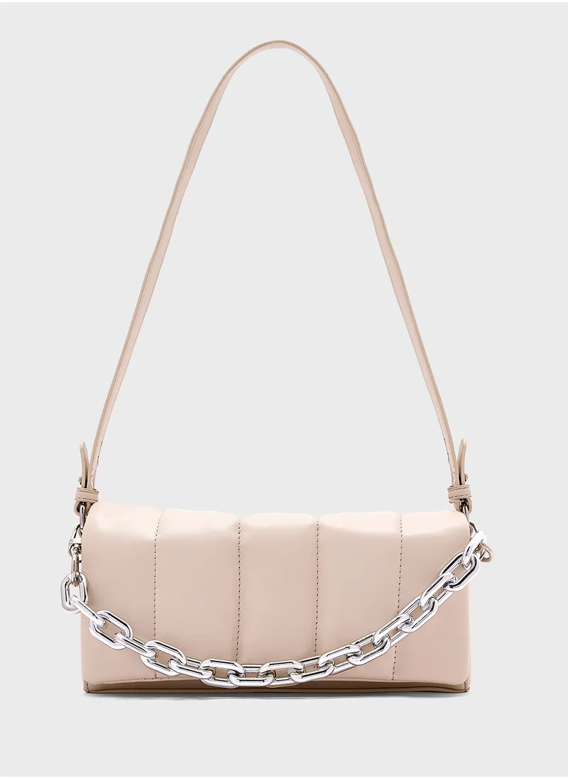 جينجر Quilted Padded Metal Chain Detail Crossbody Bag