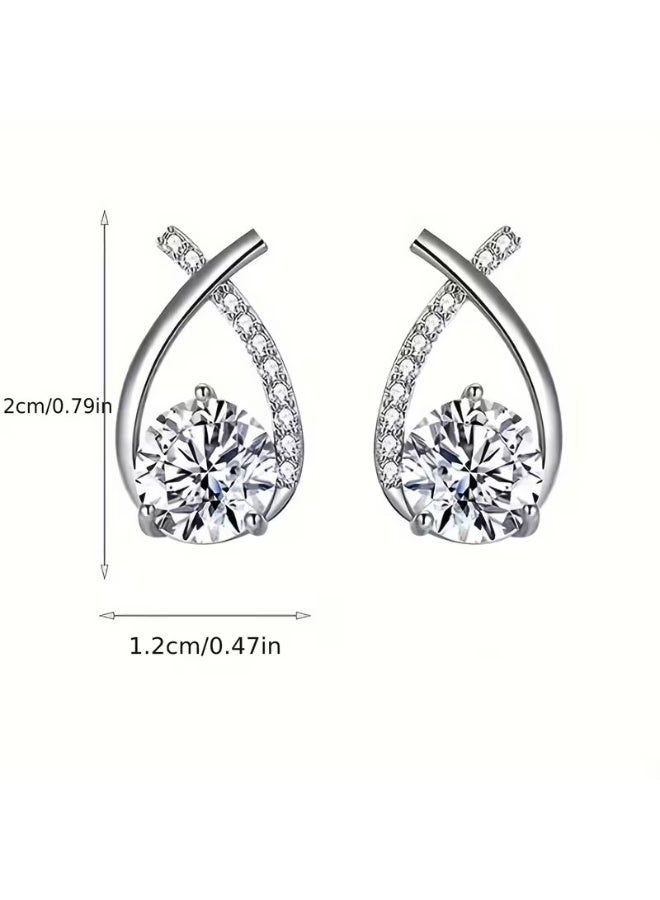 Goolsky Vintage Elegant Twisted Teardrop & Square Stud Earrings, Synthetic Cubic Zirconia, Stainless Steel Post, Alloy, Gift for Valentine'S Day, All-Season Fashion Jewelry - Image 3
