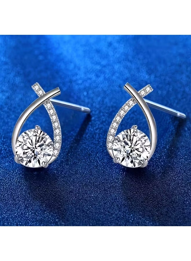Goolsky Vintage Elegant Twisted Teardrop & Square Stud Earrings, Synthetic Cubic Zirconia, Stainless Steel Post, Alloy, Gift for Valentine'S Day, All-Season Fashion Jewelry - Image 4