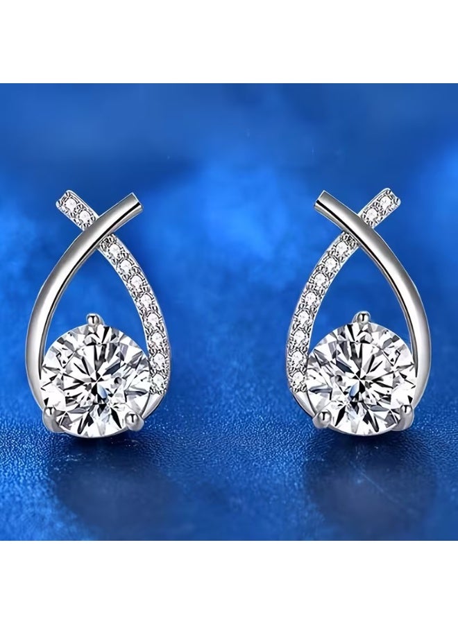 Goolsky Vintage Elegant Twisted Teardrop & Square Stud Earrings, Synthetic Cubic Zirconia, Stainless Steel Post, Alloy, Gift for Valentine'S Day, All-Season Fashion Jewelry - Image 5
