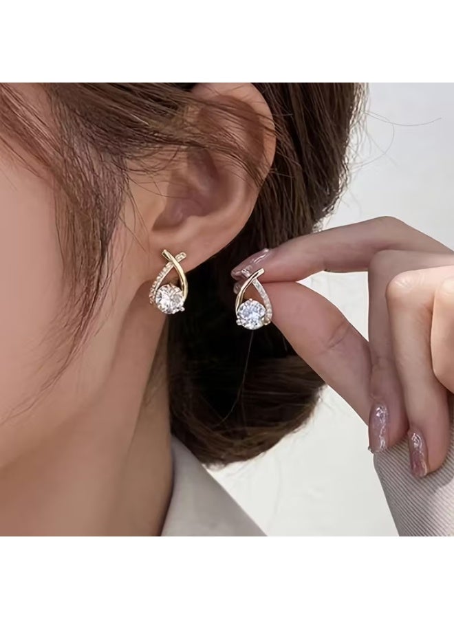 Goolsky Vintage Elegant Twisted Teardrop & Square Stud Earrings, Synthetic Cubic Zirconia, Stainless Steel Post, Alloy, Gift for Valentine'S Day, All-Season Fashion Jewelry - Image 2