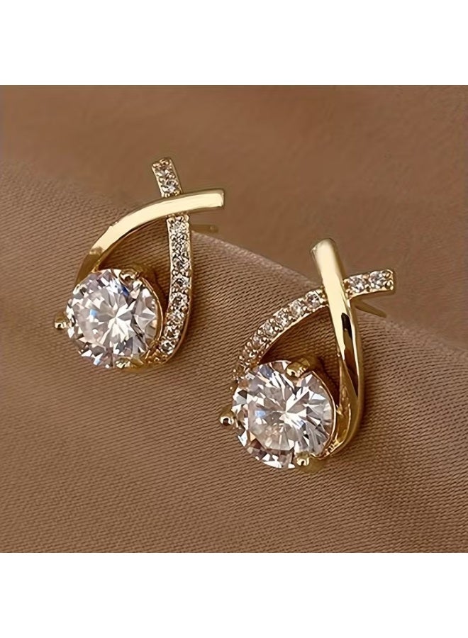 Goolsky Vintage Elegant Twisted Teardrop & Square Stud Earrings, Synthetic Cubic Zirconia, Stainless Steel Post, Alloy, Gift for Valentine'S Day, All-Season Fashion Jewelry - Image 1