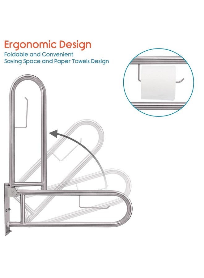 KosmoCare Heavy Duty SS304 Stainless Steel 25 mm Swing-up Toilet Grab Bar - 24 inches - Image 2