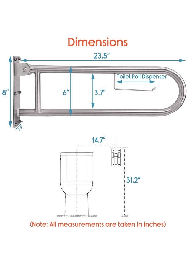 KosmoCare Heavy Duty SS304 Stainless Steel 25 mm Swing-up Toilet Grab Bar - 24 inches - Image 3