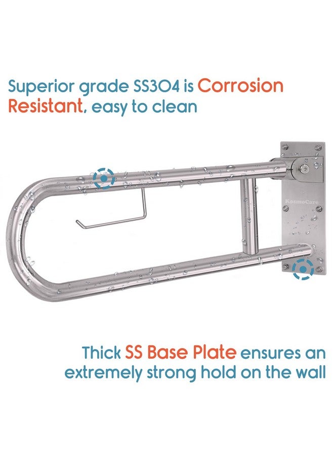 KosmoCare Heavy Duty SS304 Stainless Steel 25 mm Swing-up Toilet Grab Bar - 24 inches - Image 5