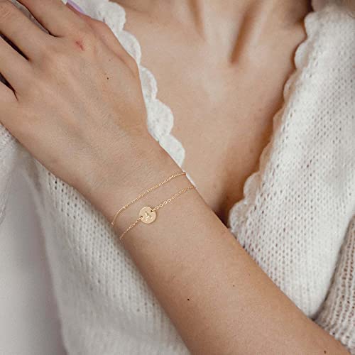 MONOZO 14K-Gold-Plated Bracelets for Women Gifts, 14K-Gold-Plated Plated Layered Beaded M Letter Initial Bracelet Personalized Disc Monogram Charm Bracelets for Women Mothers Day Gifts for Mom - Image 5