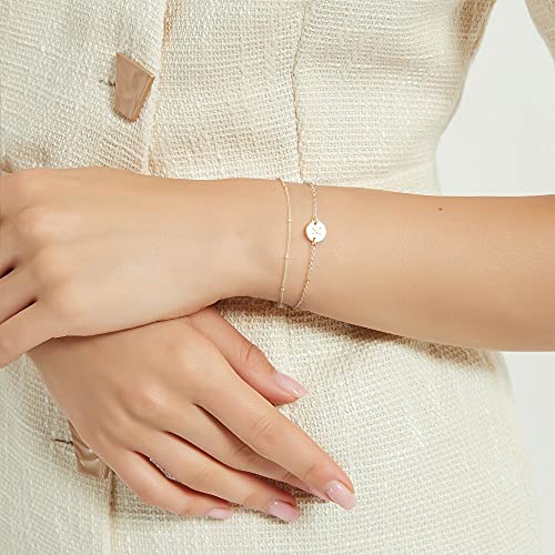 MONOZO 14K-Gold-Plated Bracelets for Women Gifts, 14K-Gold-Plated Plated Layered Beaded M Letter Initial Bracelet Personalized Disc Monogram Charm Bracelets for Women Mothers Day Gifts for Mom - Image 4