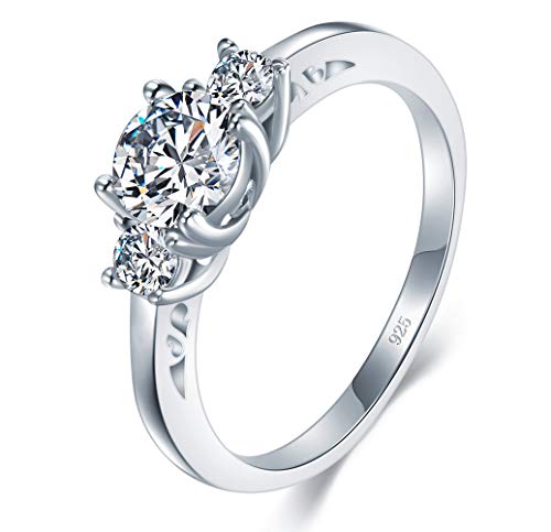 BORUO 925 Sterling Silver Ring, Cubic Zirconia CZ Eternity Engagement Wedding Band Ring Size 8 - Image 1