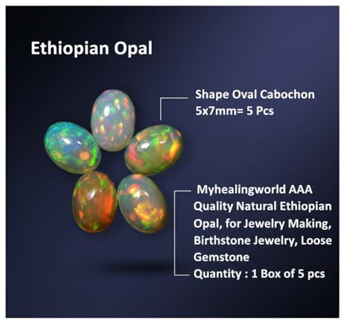 Myhealingworld Natural Ethiopian Opal 5x7mm oval cabochon AAA quality loose calibrated gemstones for jewelry making oval 5x7mm - 5 stones - Image 5