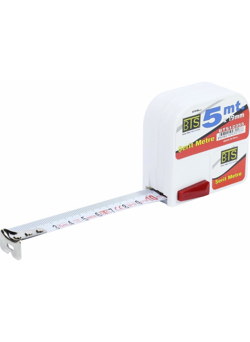 BTS - 12355 Tape Measure White With Stop 5 M x 19 mm - Image 1