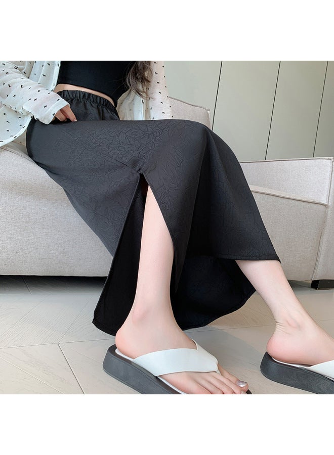 High Quality Niche Mid-length Dress Acetic Acid Gold Split Skirt Women's Summer Thin Texture High Waist Dipped Skirt