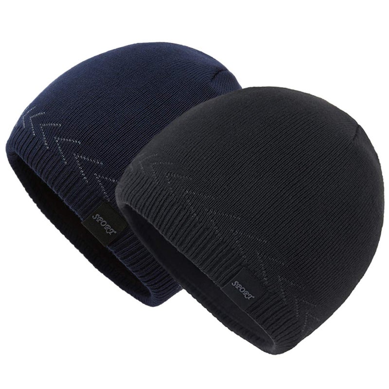 OMECHY Mens Winter Warm Knitting Hats Plain Skull Beanie Cuff Toboggan Knit Cap - Image 1