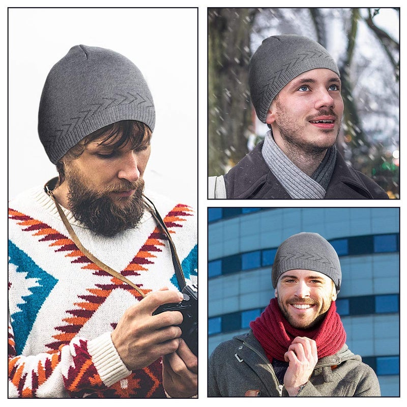 OMECHY Mens Winter Warm Knitting Hats Plain Skull Beanie Cuff Toboggan Knit Cap - Image 2