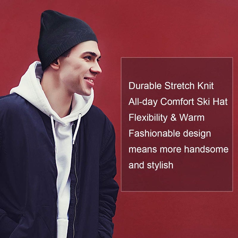 OMECHY Mens Winter Warm Knitting Hats Plain Skull Beanie Cuff Toboggan Knit Cap - Image 5
