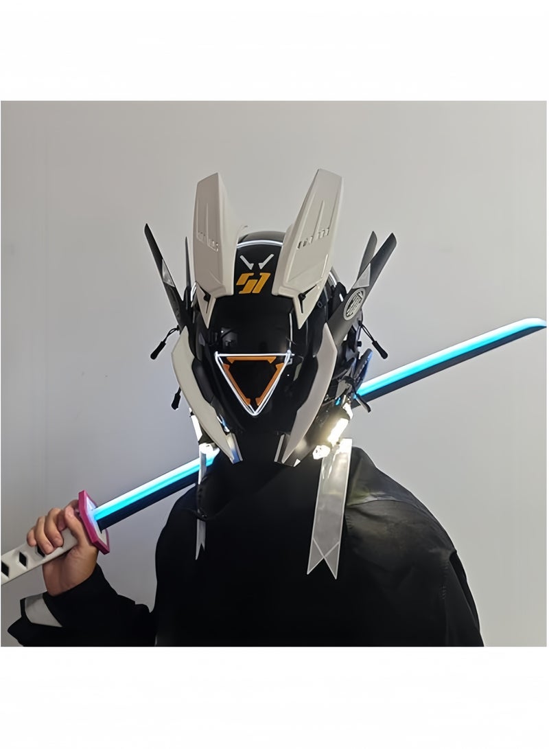 GGEROU Halloween LED Mask for Adult Men,Halloween Futuristic Mask Accessories Music Festival Decor DJ Party Coolplay Gift - Image 2