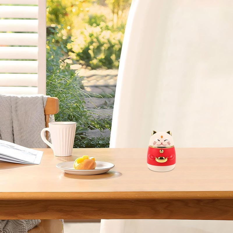 Fortune Cat Toothpick Holder Dispenser Box Red Plastic Toothpick Organizer Japanese Style Decorative Container for Kitchen Dining Table - Image 5