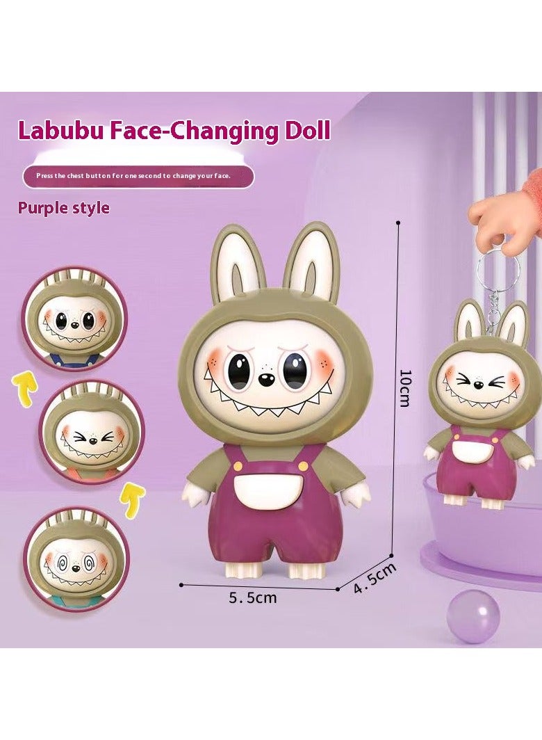 Labubu Flip-Face Keychain Doll – Rotatable Stress-Relief Toy, Fidget Figurine & Decorative Pendant（purple） - Image 1