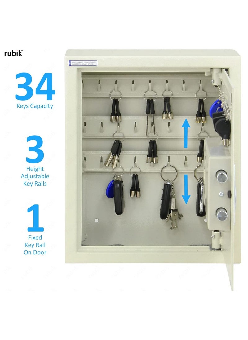 Rubik - 34-Keys Metal Storage Cabinet Safe Box Digital Lock, Wall Mounted Key Storage Cabinet Organizer for Hotels Realestate Warehouse Schools Universities Business (Off White) - Image 1