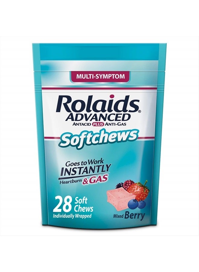 Rolaids Advanced Antacid Plus Anti-Gas Softchews, 28 Count, Mixed Berry, Heartburn and Gas Relief  - Image 1