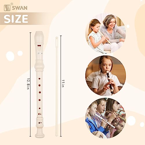 Swan آلة تسجيل سوبرانو سوان للمبتدئين للأطفال والطلاب في المدرسة - نظام التبويب الألماني مع 8 ثقوب، 3 قطع من مسجلات الديسكانت المصنوعة من ABS مع عصا تنظيف ومخطط تبويب، بيج - Image 4