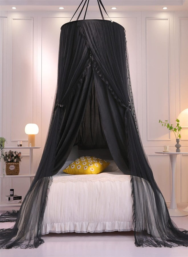 VETHIN Double Layer Princess Round Dome Canopy Bed Curtain for Girls Adults,Children Dreamy Mosquito Net,Cute Bedroom Decoration Castle Play Tent Reading Nook Canopies(Dome-Double Black) - Image 3