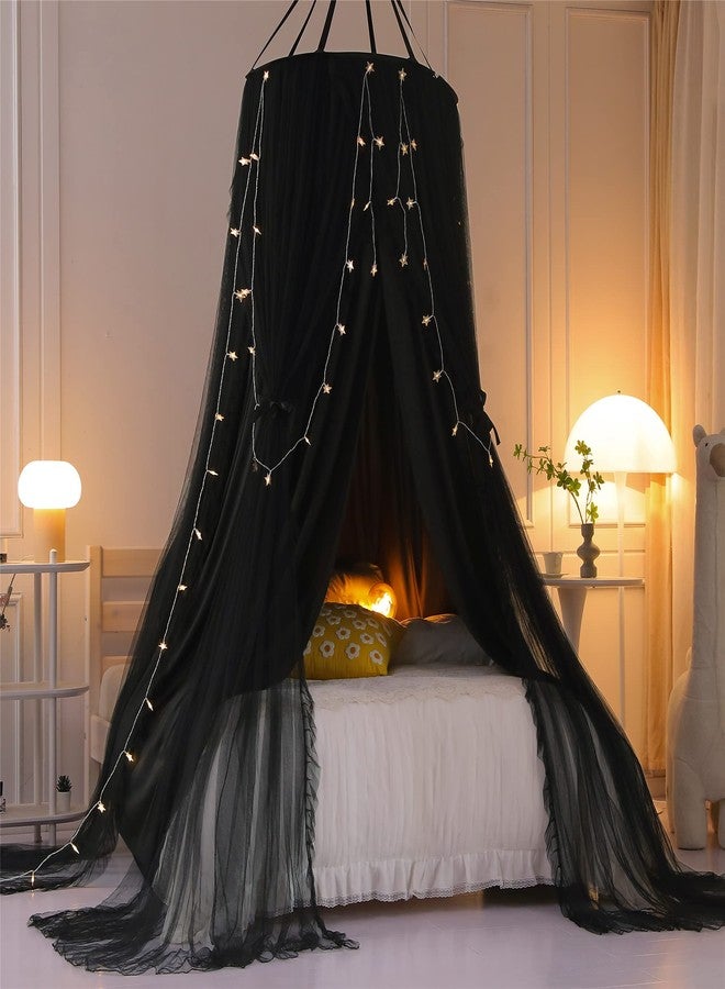 VETHIN Double Layer Princess Round Dome Canopy Bed Curtain for Girls Adults,Children Dreamy Mosquito Net,Cute Bedroom Decoration Castle Play Tent Reading Nook Canopies(Dome-Double Black) - Image 4