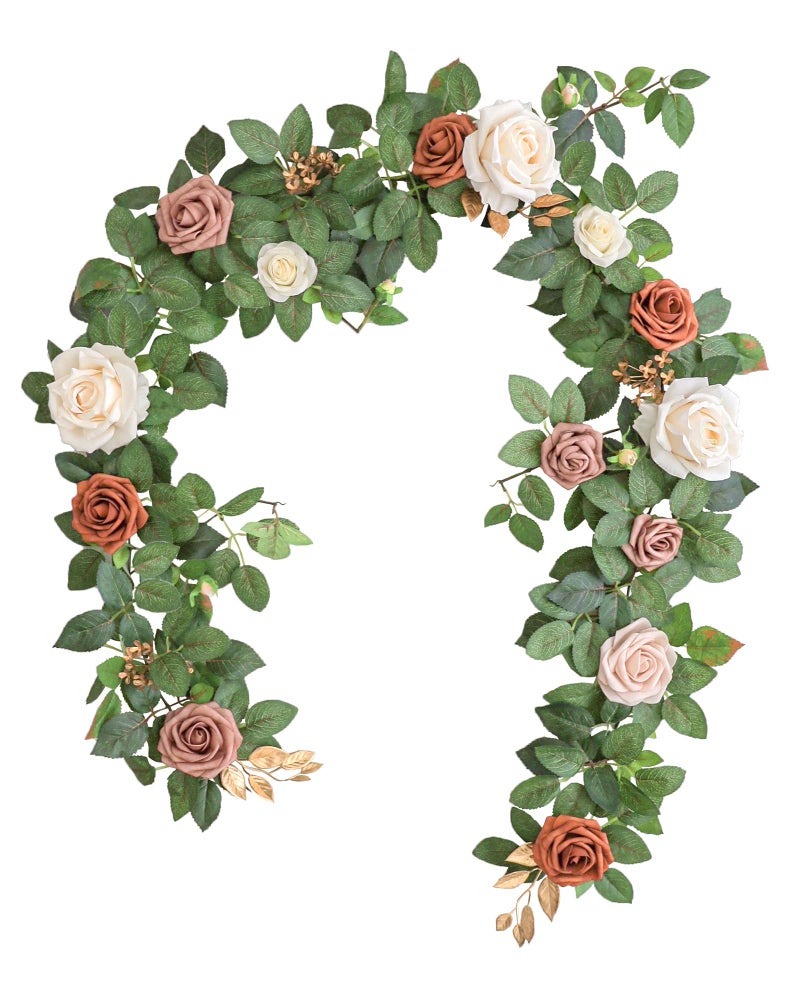 Lookein 5FT Artificial Rose Flower Garland for Table Centerpieces Backdrop Arch Flowers Decorations Wedding Ceremony Reception Table Decor Terracotta