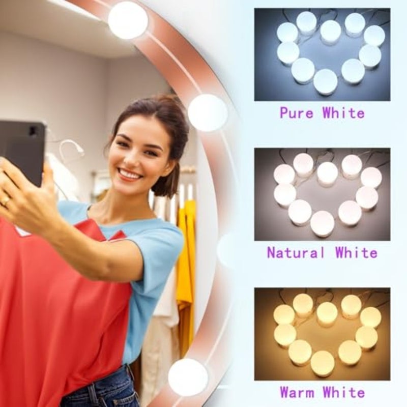 LED vanity mirror lights for dressing room bathroom bedroom decor, acrylic frame, white/silver, 3 color modes 10 brightness levels - Image 5