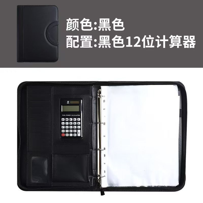 Zhe Ben Hang Multifunctional Leather A4 Zipper File Folder with Handle, Large Capacity Business Meeting Manager Organizer - Image 1