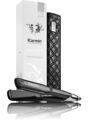 Karmin KARMIN Salon Series 1inch Professional Ceramic Flat Iron Hair Straightener Ionic Hair Straightening Styling Iron Straighten Curl Wave Dual Voltage Auto Shut Off Carry CaseHeat Mat Black 