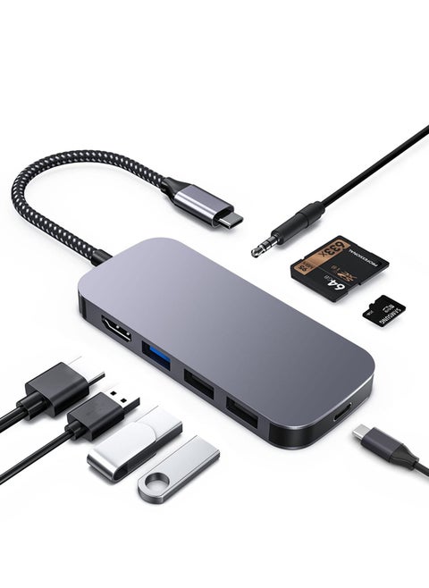 8 in 1 USB-C Hub, Type C to HDMI Dongle Multifunctional Adapter with Gigabit Ethernet Interface USB 3.0 Ports 100W Power Delivery SD TF Card Reader for MacBook Pro iPad 2020 2021