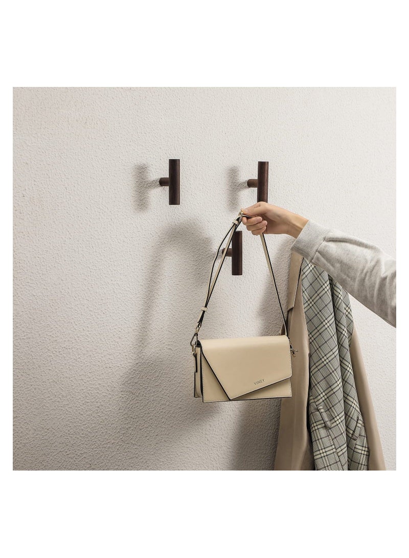4Pack Walnut Coat Hooks, Wall Mounted Pegs Wooden Organizer Hangers Vintage Single Hooks Natural Wood Hangers Rustic Wall Pegs Minimalist Hook Design for Hanging Hat, Towel, Bag, Rope  - Image 3