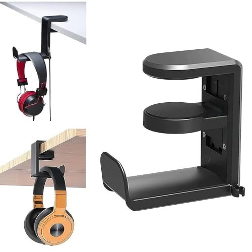 keeshar DeskPro K6 Headphone Hanger Hook | Adjustable Clamp Mount Under Desk Headset Holder for Gaming & Office | Space-Saving Universal Headphone Stand for Table Edge – Black - Image 1