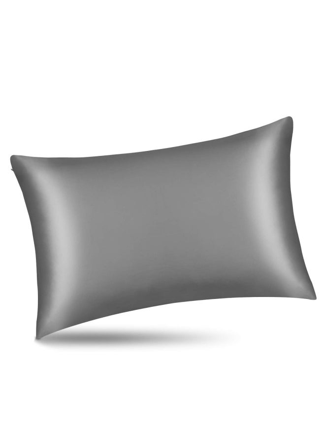 Natural Silk Pillowcase Hypoallergenic 19 Momme 600 Thread Count 100 Percent Mulberry Silk Standard Size With Hidden Zipper 1Pc Iron Grey