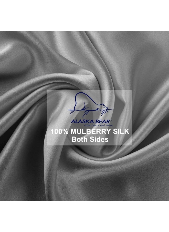 Natural Silk Pillowcase Hypoallergenic 19 Momme 600 Thread Count 100 Percent Mulberry Silk Standard Size With Hidden Zipper 1Pc Iron Grey